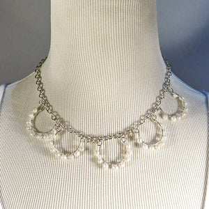 5-Loop Wire Necklace with white freshwater pearls and chain