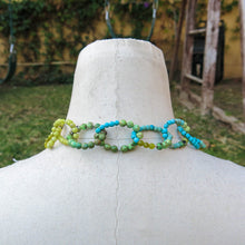 Load image into Gallery viewer, Turquoise and Chartreuse Linked Loops Beading Wire Necklace