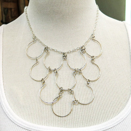 Hand-Shaped 10-Loop Wire Necklace, Silver