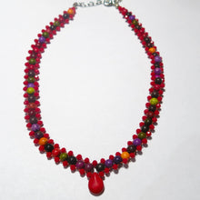 Load image into Gallery viewer, Red and multicolor gemstones cross needle weave necklace with silver lobster claw clasp