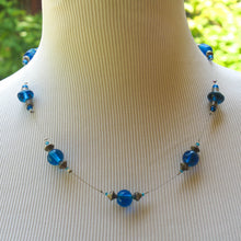 Load image into Gallery viewer, Floating Design Beading Wire Necklace with turquoise and silver beads