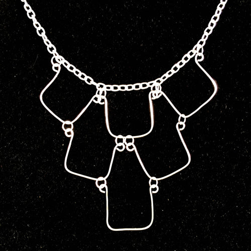 6-Square Wire Necklace on silver chain handmade
