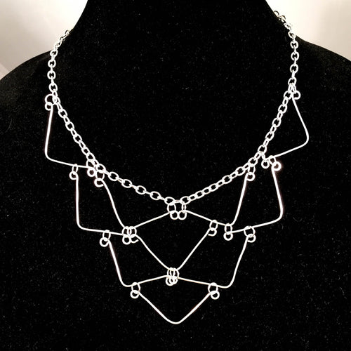10-Triangle Geometric Wire Necklace, silver