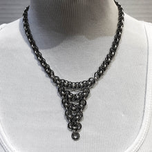 Load image into Gallery viewer, Silver and Hematite Parallel Chain Triangle Drop Chain Maille Necklace