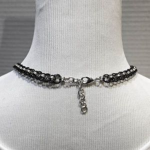 Hematite and Silver Parallel Chain Triangle Drop Chain Maille Necklace