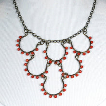 Load image into Gallery viewer, 6-Loop Gemstones Necklace on antique brass chain with coral beads