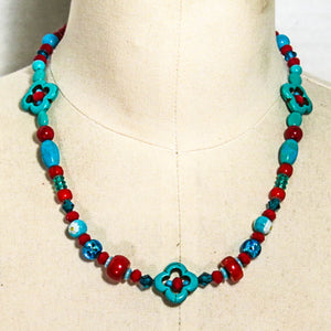 Beading Wire Necklace with Turquoise and Coral Gemstone beads