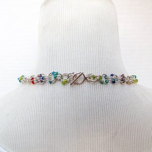 Rainbow Chain Maille Necklace with Glass Seed Beads