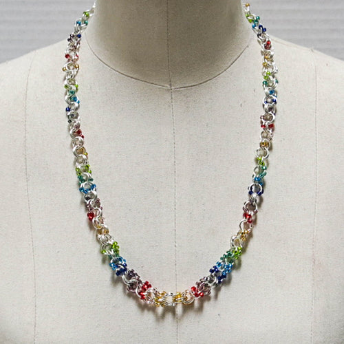 Rainbow Chain Maille Necklace with Glass Seed Beads
