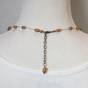 Copper-Colored, Freshwater Pearl Necklace on silk cord with lobster claw clasp & extender chain