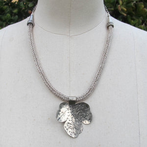Silver Hammered Leaf Viking Knit Necklace
