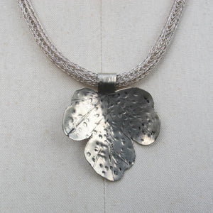 Silver Hammered Leaf Viking Knit Necklace