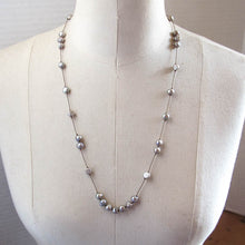 Load image into Gallery viewer, Floating Design Dove Gray Freshwater Pearl Necklace on beige silk cord