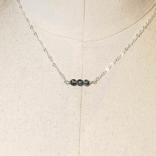 Tiny Gemstone Necklace - Black Silk Stone