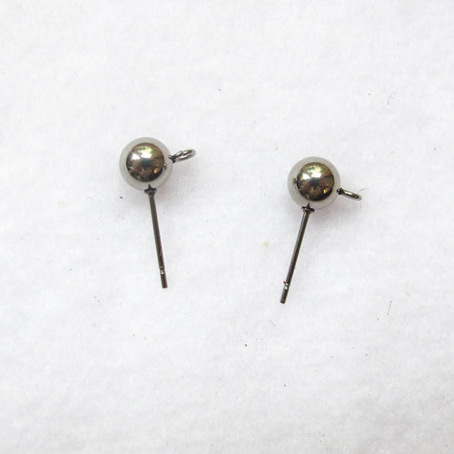 Round Ball Post Earring Findings, Antique Silver