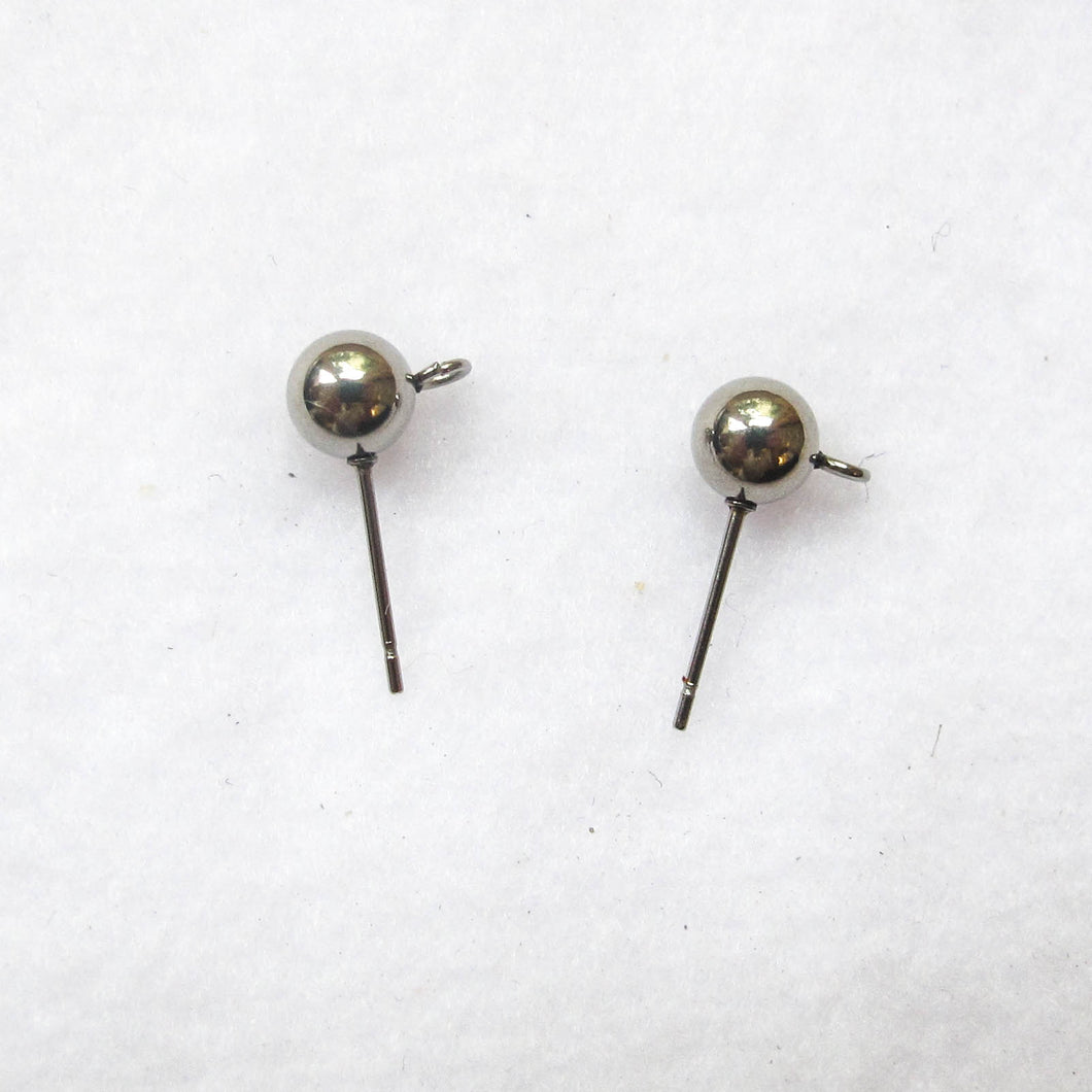 Round Ball Post Earring Findings, Antique Silver