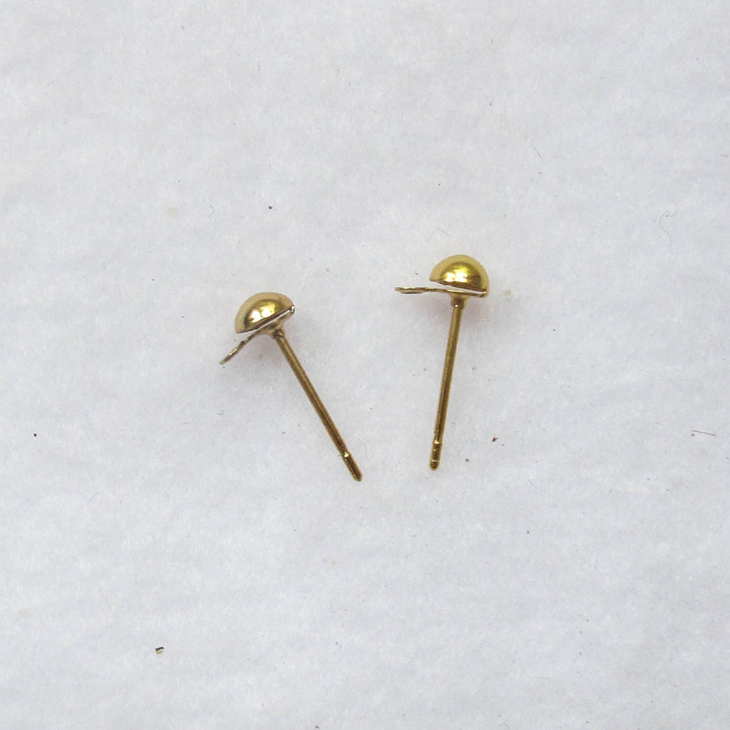 Small Round Post Earrings Findings, Gold-Plated
