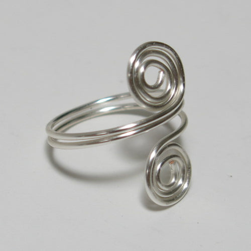 Silver Double Spirals Adjustable Wire Ring