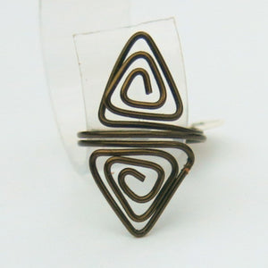 Double Triangles Adjustable Wire Ring in Antique Brass