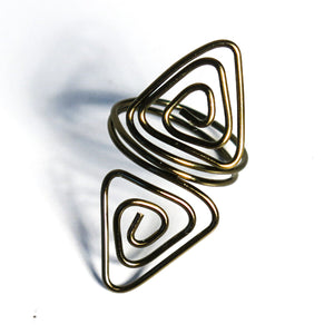 Double Triangles Adjustable Wire Ring in Antique Brass