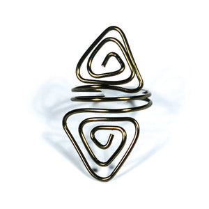 Double Triangles Adjustable Wire Ring in Antique Brass