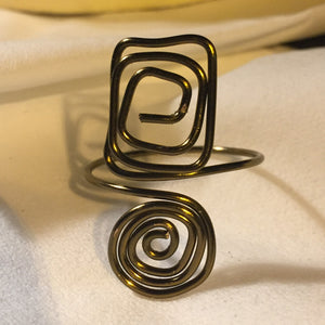 Antique Brass Spiral/Square Adjustable Wire Ring 