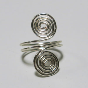 Silver Double Spirals Adjustable Wire Ring