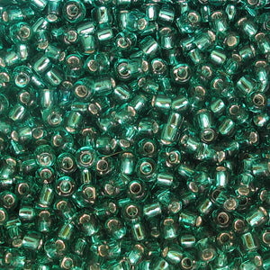 Silver-Lined Jade Green Seed Beads, Size #8