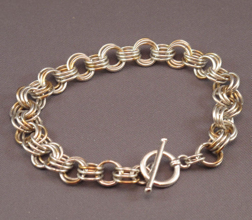 Silver 3-in-3 Chain Maille Bracelet with toggle clasp