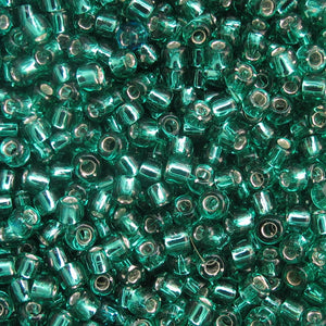 Silver-Lined Green Seed Beads, Size #6 