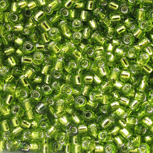 Silver-Lined Lime Green Seed Beads, Size #6 
