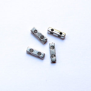Spacers, Metal with Flower Motif, 2-Hole, Silver