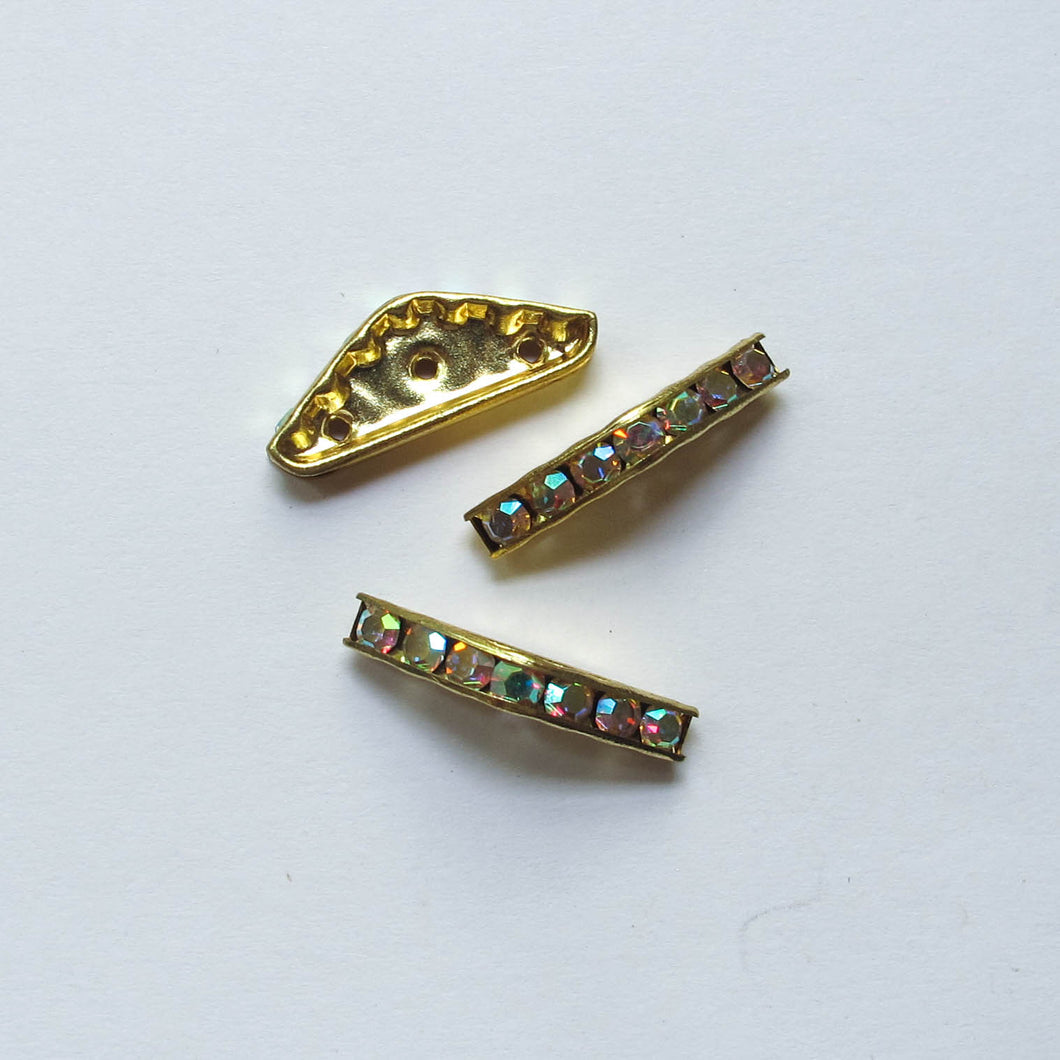 Spacers, Metal with Rhinestones, 3-Hole 