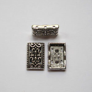 Spacers, Decorative Metal, 3-Hole, Silver-Colored Pewter