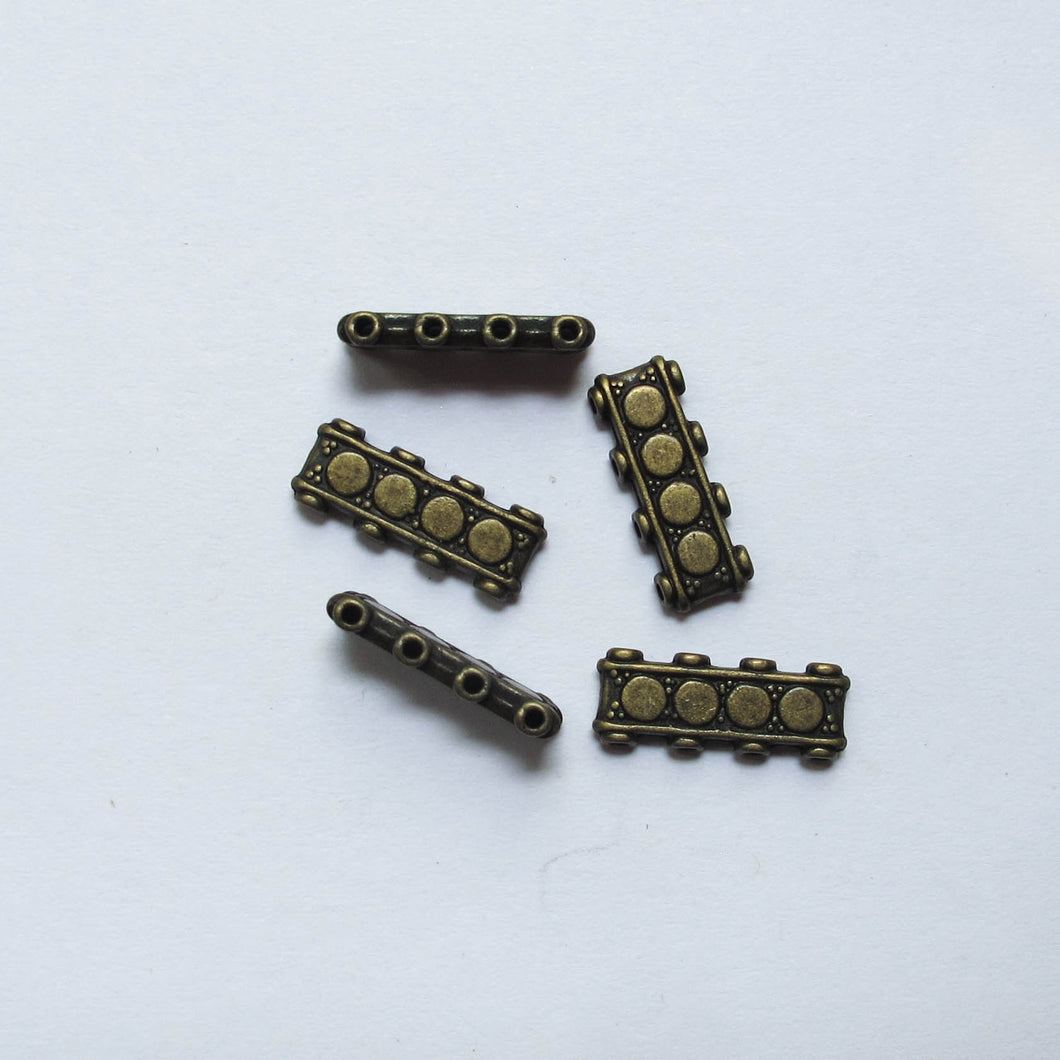 Spacers, Decorative Metal, 4-Hole, Antique Brass