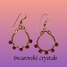 Load image into Gallery viewer, Gold and Ruby Red Swarovski Crystal-Wrapped Full Hoop Earrings