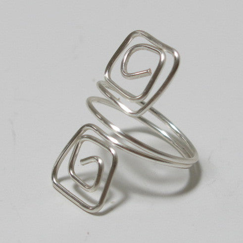 Double Squares Adjustable Wire Ring in Silver
